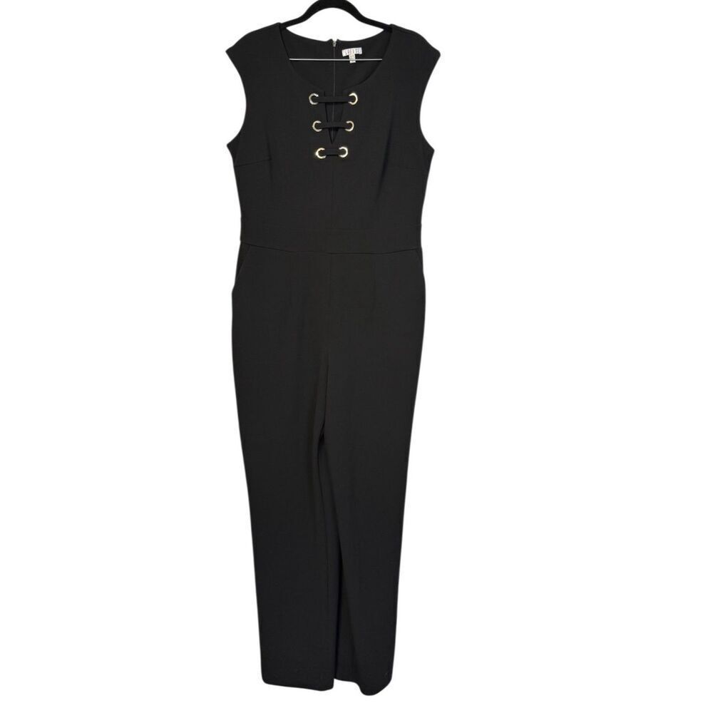 Spense Women’s Jumpsuit Black Lace Up Gold Gromets Set-In Waist Sz. 10